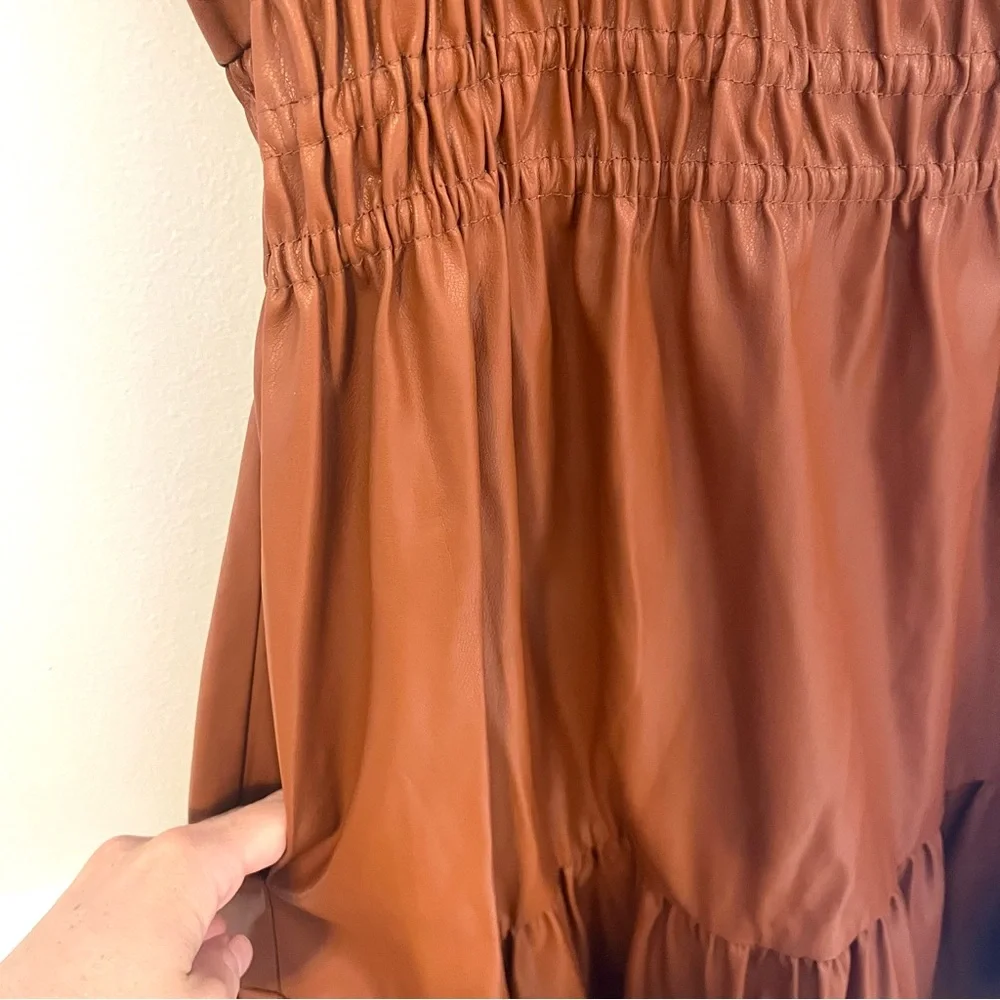 Anthropologie Women’s The Somerset Mini Dress Size 1X Faux Leather Cognac Brown - Picture 7 of 12